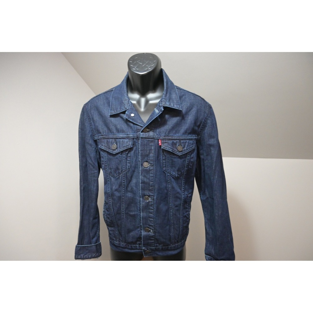 Levis Denim Trucker Jacket Mens Size Large Dark Blue Cotton Button Up Excellent